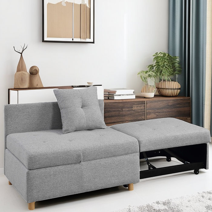 Ebern Designs Antamo 39'' Linen Convertible Folding Futon Chair with